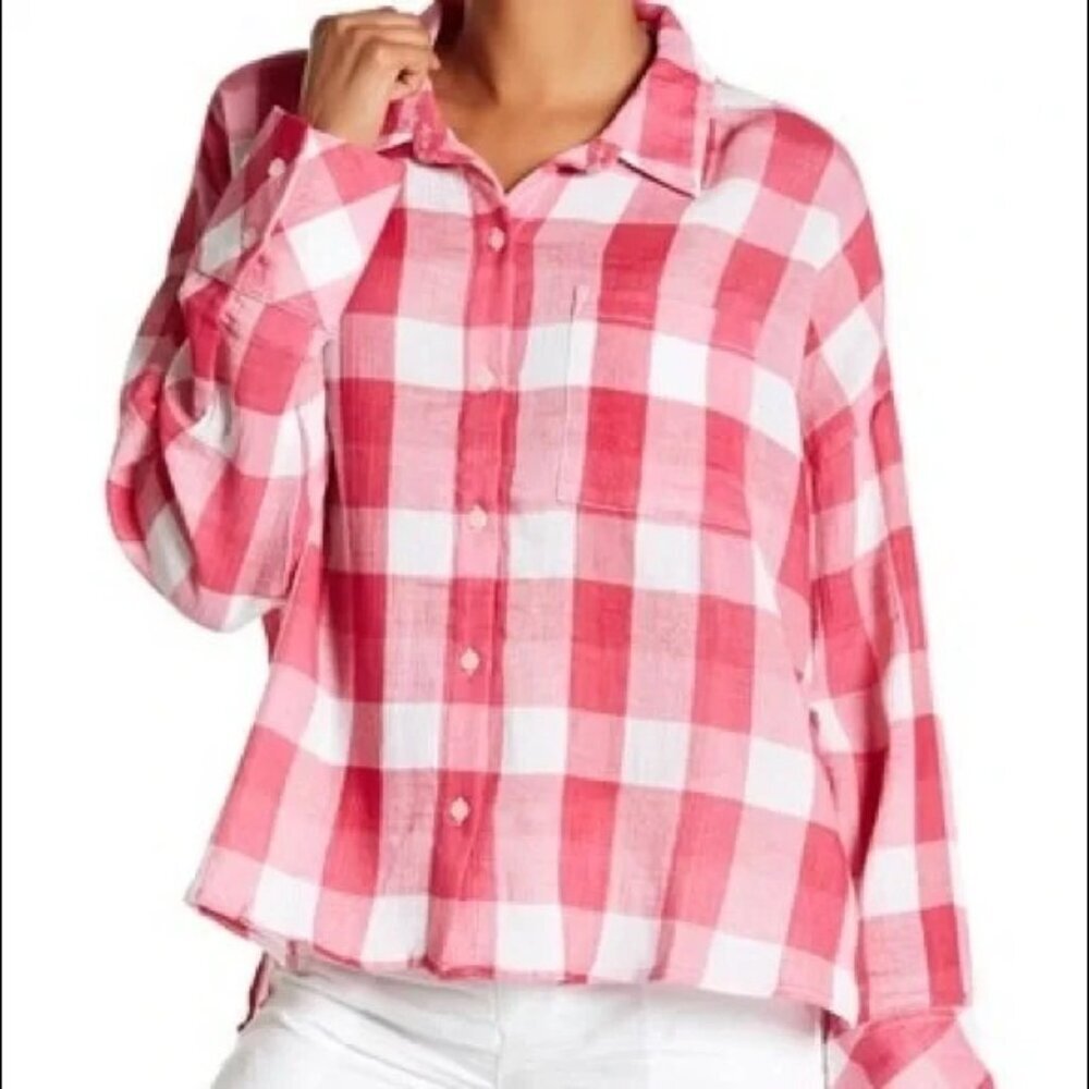 Sanctuary Mod Pink Plaid Buffalo Long Sleeve Boyfriend Shirt Button Down Size XL
